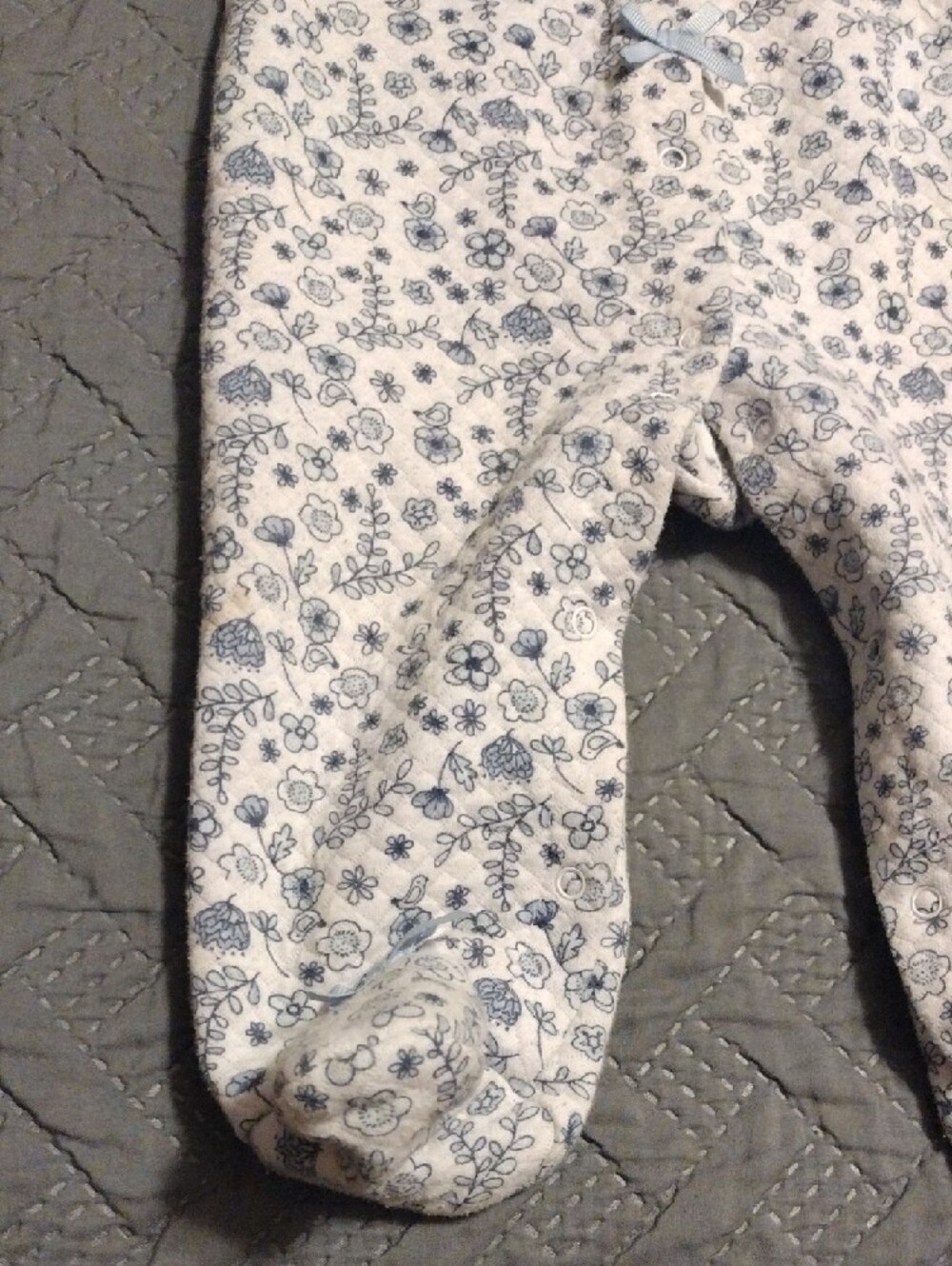Laura Ashley Cream Footed One-Piece with Light Blue Floral Print - Picture 5 of 9